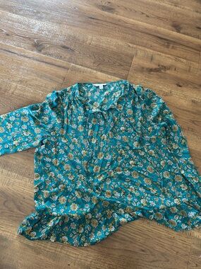 Counterparts Teal Floral Scoop Neck Top